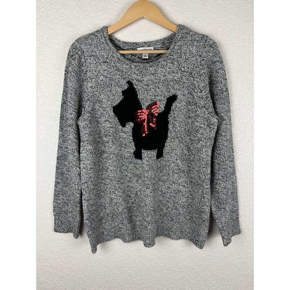 Croft‎ & Barrow Scottie Dog Sweater Gray Womens Large Preppy Granny Grandmacore